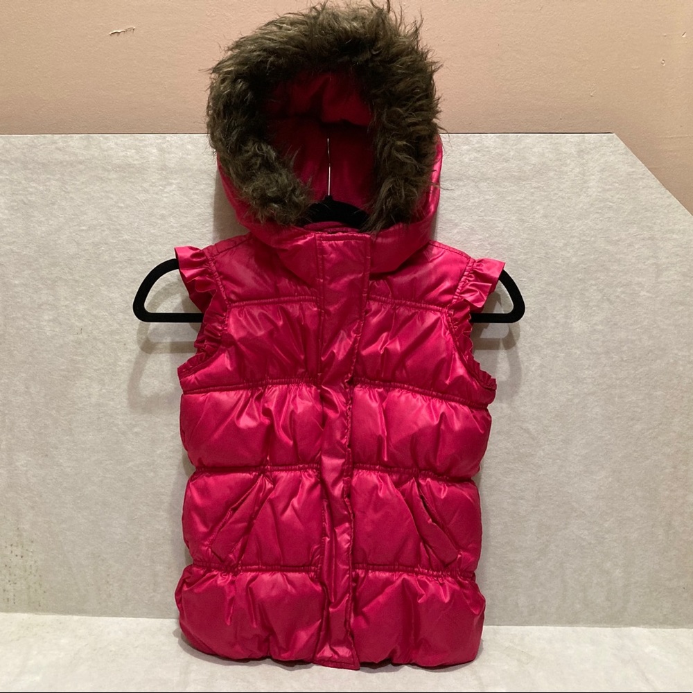 GapKids Girls Puff Vest with Faux Fur Hoodie